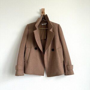 Jil Sander Uniqlo +J Camel Wool Peacoat Minimalist Design with Funnel Collar